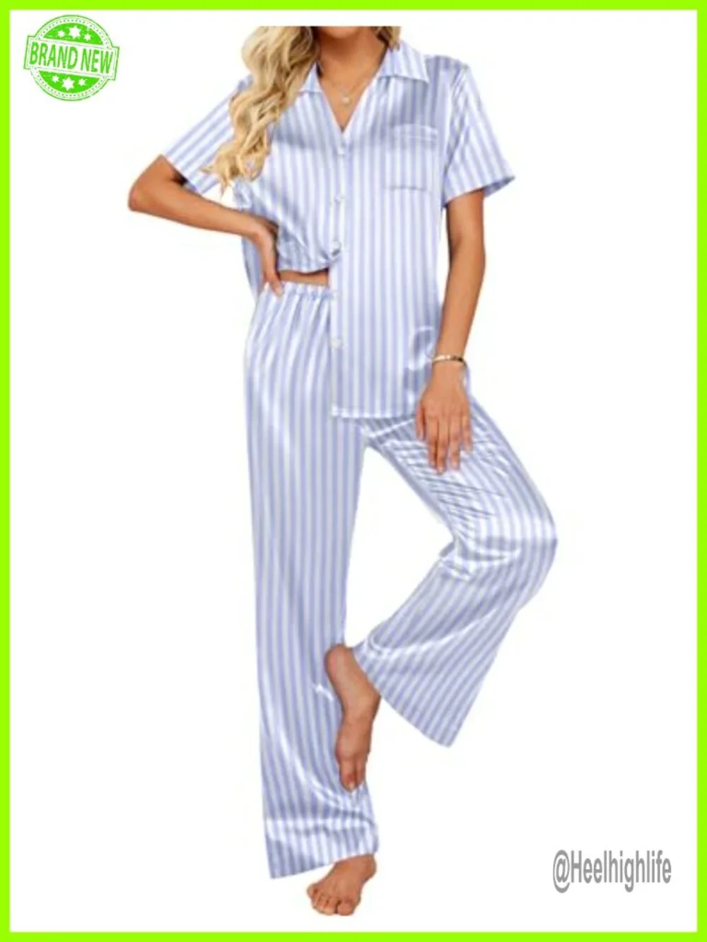 Silk Pajama Set for Women 2 Piece Satin Pjs Button Down Sleepwear with Pockets